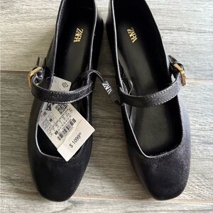 Zara Black Flats with Gold Buckle